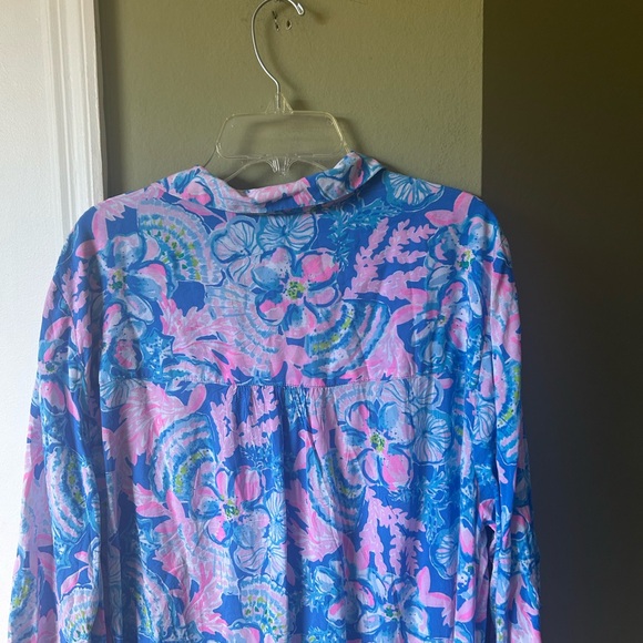 Lilly Pulitzer Blue Pink  Floral Tunic Cover Up Dress Sz XL - Picture 8 of 13
